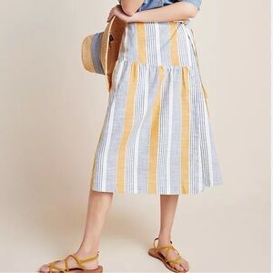 Anthropologie Yellow and White Striped Midi Skirt